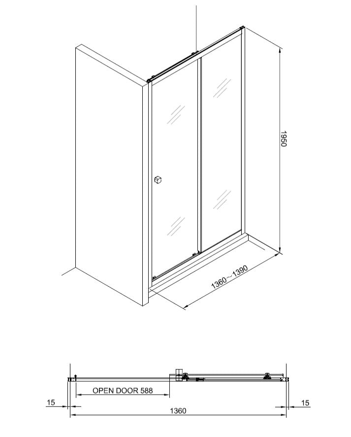 Crosswater Clear 6 1400mm Sliding Shower Door SBrushed Brass