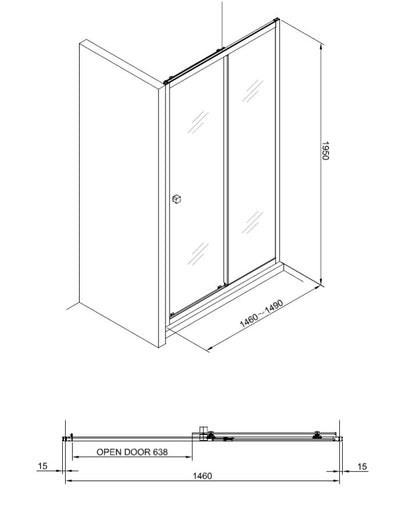 Crosswater Clear 6 1500mm Sliding Shower Door Brushed Brass