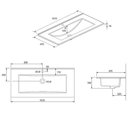 Crosswater Glide 710x470mm Top Washbasin 1 Tap Hole