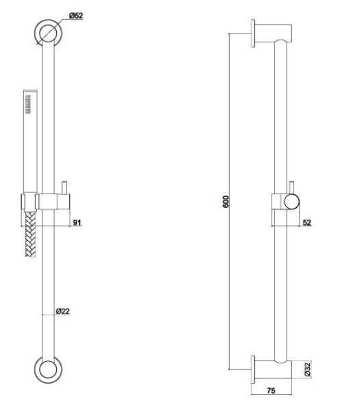 Just Taps Inox Slide Rail With Single Function Hand Shower And Hose