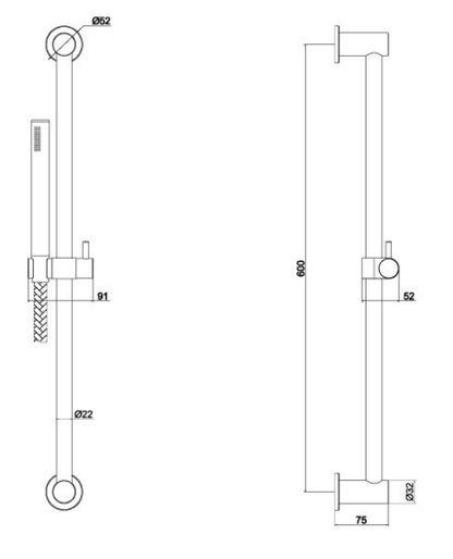 Just Taps Inox Slide Rail With Single Function Hand Shower And Hose