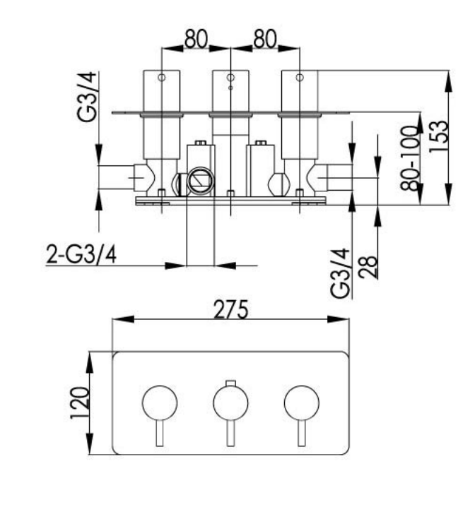 Just Taps Leo Thermostatic Concealed 3 Outlet Shower Valve, Horizontal