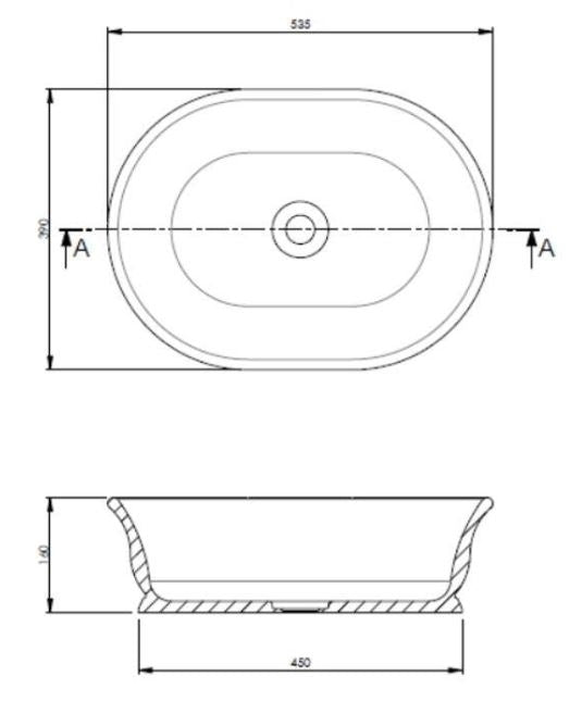 BAMPTON/AURELIUS Countertop Circular Basin 535 x 390
