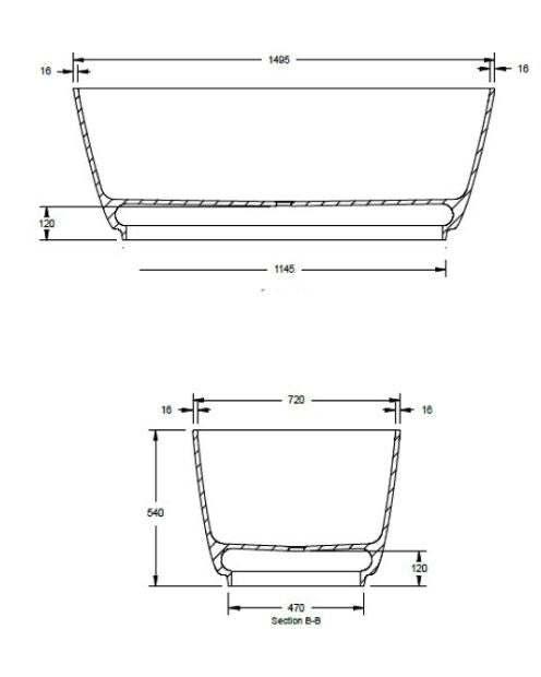 BC Designs Divita 1495 x 720mm Composite Free Standing Bath Double Ended White Silk Matt