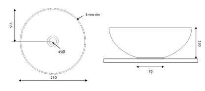 Circus Mini Round Countertop Basin 230mm No Tap Holes