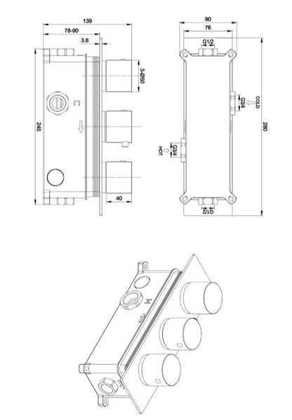 Lever Chrome Concealed Shower Valve 2 outlet