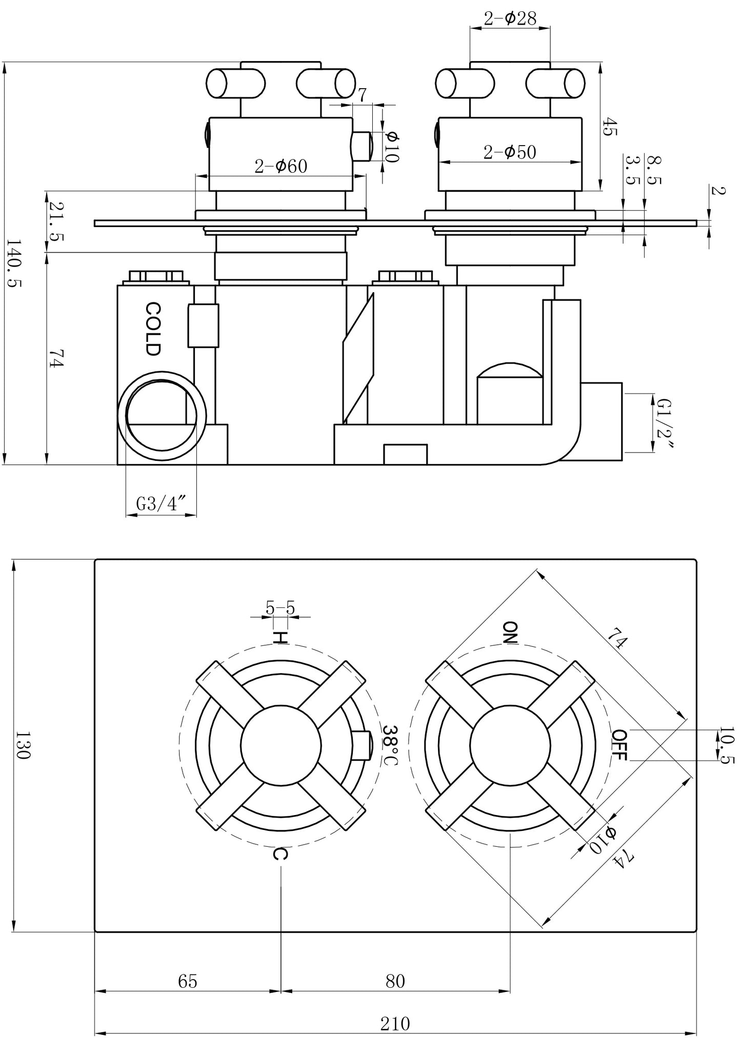Cross Chrome Concealed Shower Valve 1 outlet