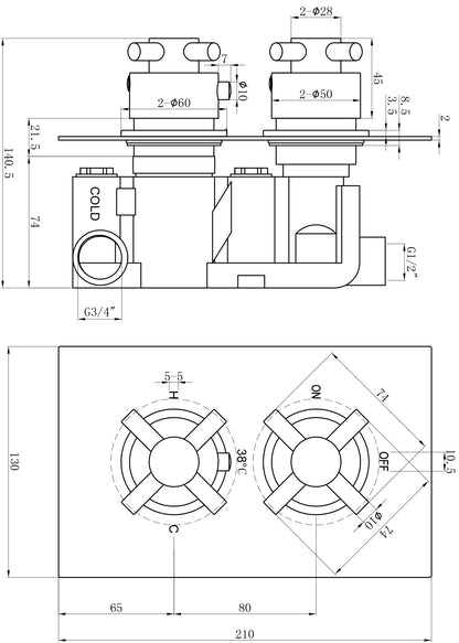 Cross Chrome Concealed Shower Valve 1 outlet