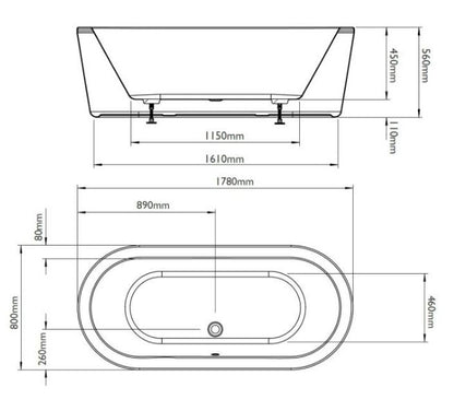 BC Designs Plazia 1780 x 800mm Free Standing Bath Double Ended White Gloss