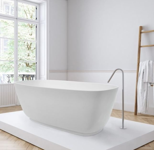 BC Designs Divita 1495 x 720mm Composite Free Standing Bath Double Ended White Silk Matt