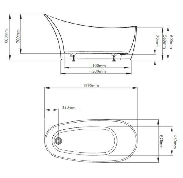 BC Designs Slipp 1590 x 675mm Free Standing Slipper Bath White Gloss