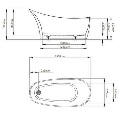 BC Designs Slipp 1590 x 675mm Free Standing Slipper Bath White Gloss