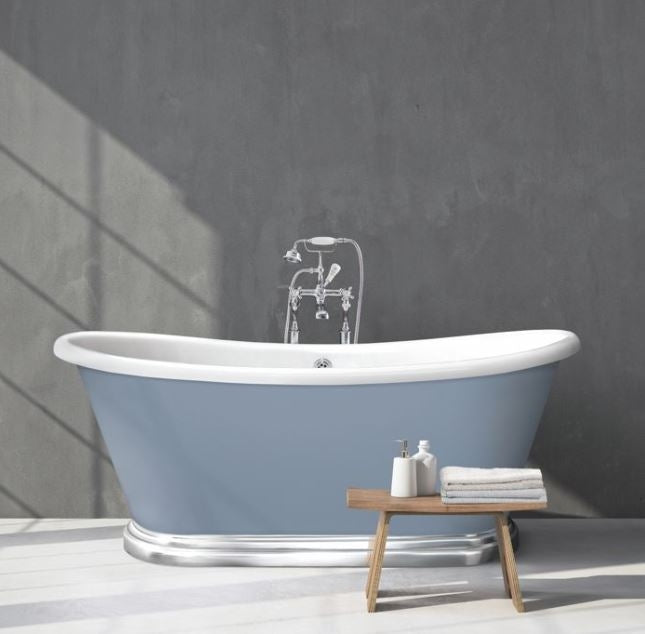 BC Designs The Boat Bath 1700 x 750mm Free Standing Double Ended Bath White Gloss With Aluminium Plinth