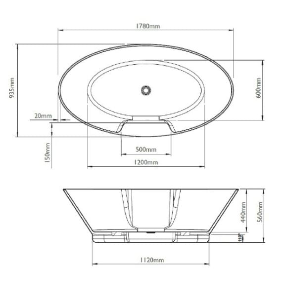 Chalice Major 1780 x 935mm Free Standing Double Ended Bath White Gloss