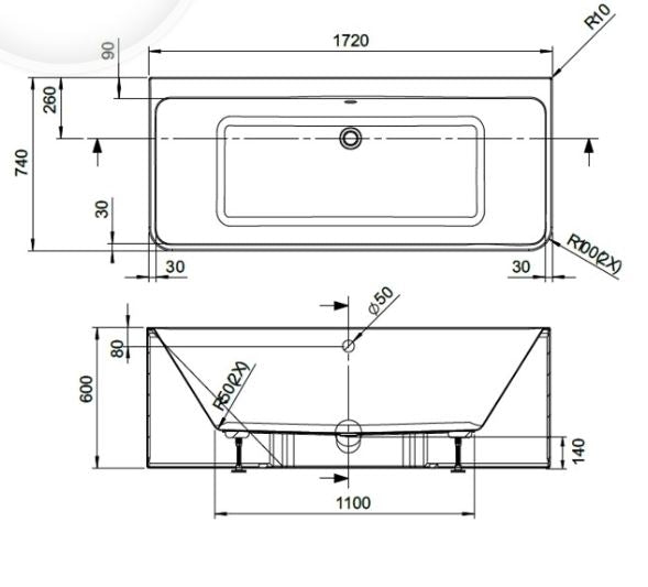 BC Designs Murali 1720 x 740mm Free Standing Back To Wall Double Ended Bath White Gloss