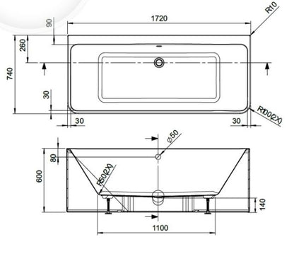 BC Designs Murali 1720 x 740mm Free Standing Back To Wall Double Ended Bath White Gloss
