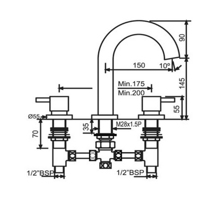 Just Taps Florence 3 Hole Bath Filler
