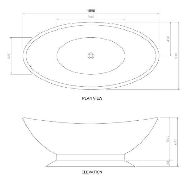 BC Designs Kurv 1890 x 900mm Composite Free Standing Bath Double Ended Silk Matt White