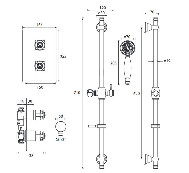 Dawlish Concealed Valve & Shower Kit Brushed Nickel