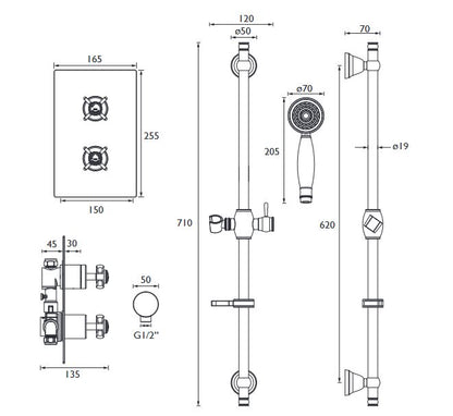 Dawlish Concealed Valve & Shower Kit Brushed Nickel