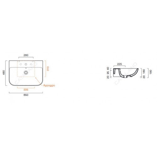 Catalano Sfera 650 x 480 Wall Mounted Basin w/ 1 Tap Hole