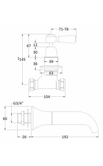 BC Designs Victrion Lever 3-hole Wall Mounted Bath Mixer