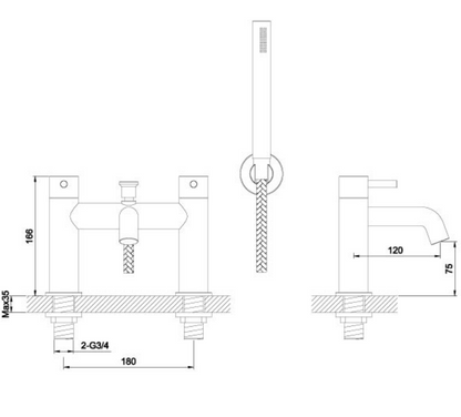 Just Taps Inox Deck Mounted Bath Shower Mixer With Kit