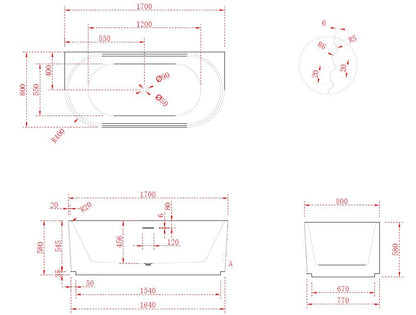Luxe Derby 1700 Back To Wall freestanding Matt Acrylic Bath