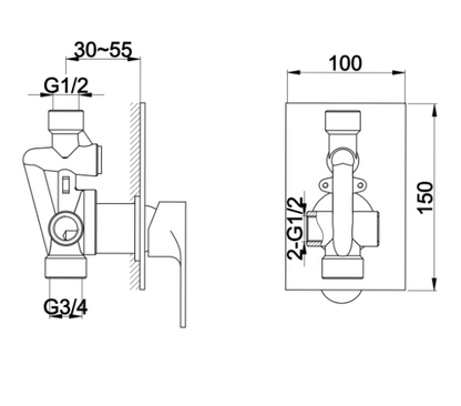 Just Taps Base Single Lever Manual Diverter Shower Valve
