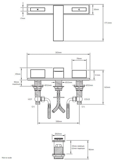 Lefroy Brooks 3-Hole Basin Mixer on Single Plinth- Click-up