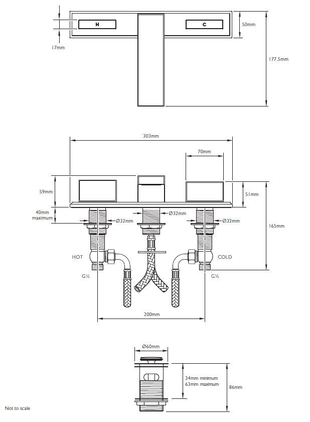 Lefroy Brooks Fifth 3 Hole Basin Mixer On Single Plinth