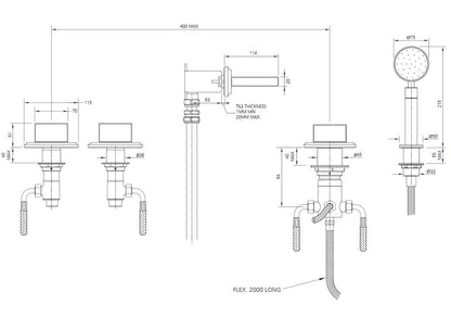 Lefroy Brooks Fifth 5 Hole Bath Set w/ Pullout Hand Shower