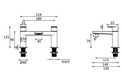 Drift Matt Black Deck Mounted Bath Filler w/ 2 Tap Holes