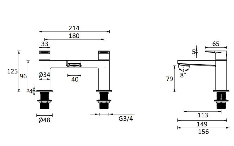 Drift Chrome Deck Mounted Bath Filler w/ 2 Tap Holes