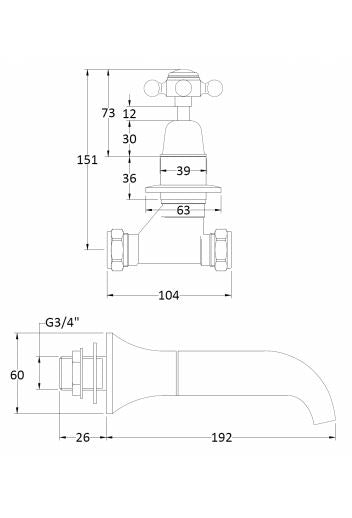 BC Designs Victrion 3-Hole Wall Bath Filler w/ Spout