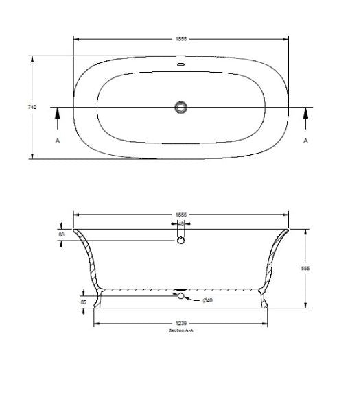 BC Designs Bampton 1555 x 740mm Composite Free Standing Bath Double Ended Polished White