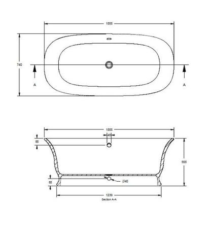 BC Designs Bampton 1555 x 740mm Composite Free Standing Bath Double Ended Polished White