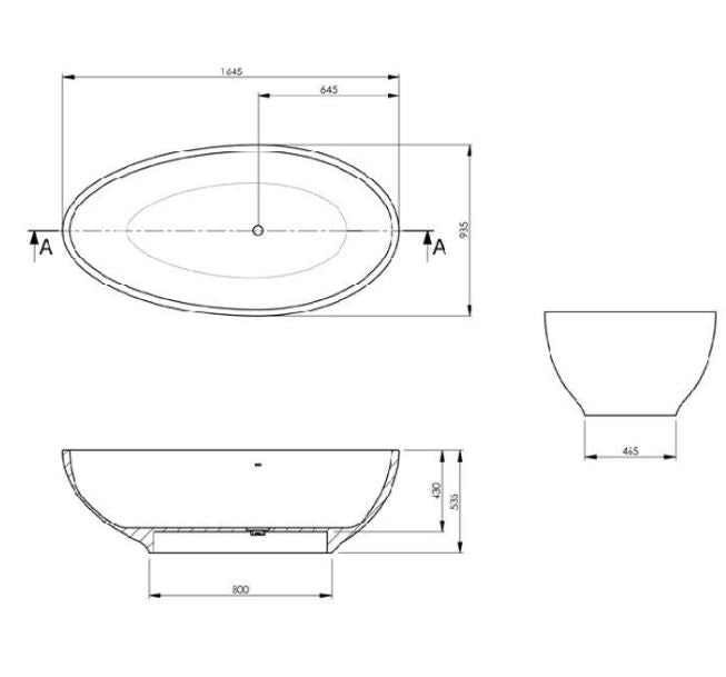 BC Designs Gio 1645 x 935mm Composite Free Standing Bath Double Ended Polished White