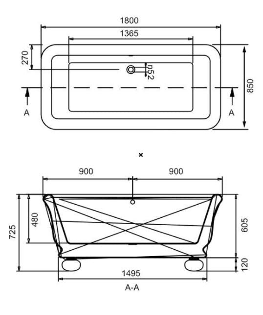 BC Designs Senator 1804 x 850mm Solid Surface Free Standing Bath Double Ended Polished White