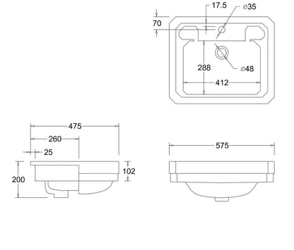 Burlington Semi Recessed Basin 2 Tap Hole Black