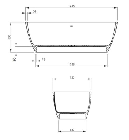 BC Designs Vive 1610 x 750mm Composite Free Standing Bath Double Ended Polished White