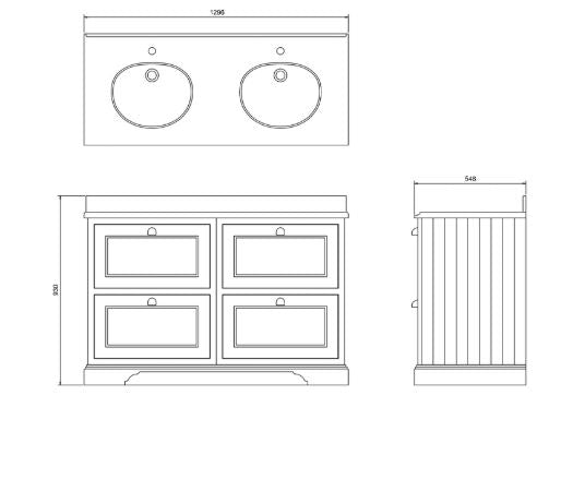 Burlington Freestanding 130 Vanity Unit w/ Drawer & Basins
