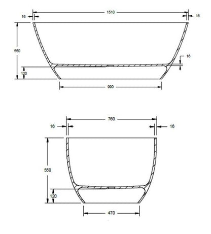 BC Designs Esseta 1510 x 760mm Composite Free Standing Bath Double Ended White Silk Matt