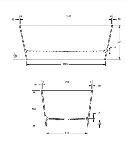 BC Designs Sorpressa 1510 x 760mm Composite Free Standing Bath Double Ended Silk Matt White