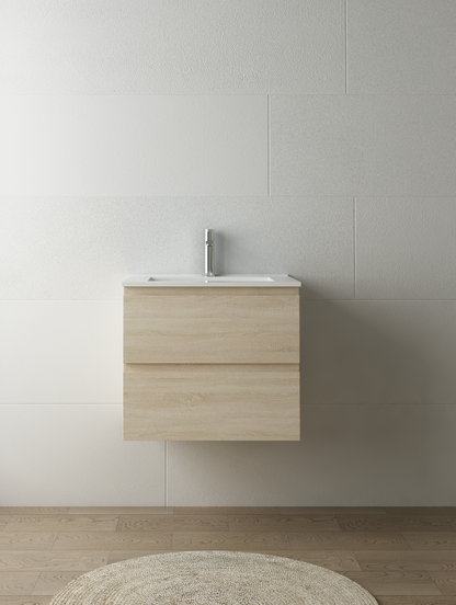 LUXE81 Dune Oak 600 Cabinet With Ceramic Basin