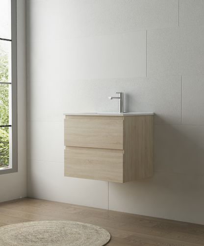 LUXE81 Dune Oak 600 Cabinet With Ceramic Basin