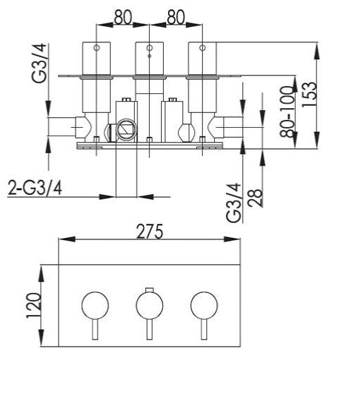 3 Outlet Thermo Conc Valve Horizontal Black Chrome