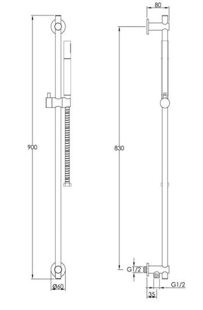 Slide Rail Kit With Bottom Outlet 900mm Black Chrome