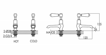 Just Taps Grosvenor Lever Long Nose Basin Taps - Nickel