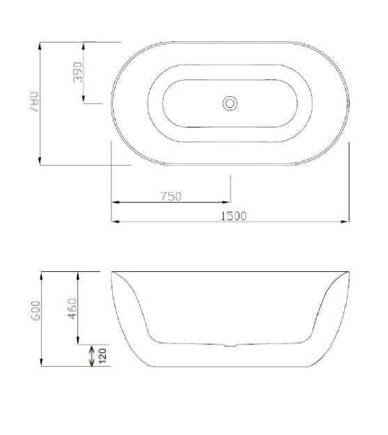 BC Designs Dinkee 1500 x 780mm Free Standing Bath Double Ended White Gloss